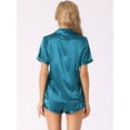 thumbnail image 3 of DARING DIVA Women's Satin Pajama Set Button Shirt and Shorts Loungwear Peacock Blue S, 3 of 6