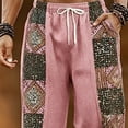 thumbnail image 5 of SGFCWSX Mens Harem Pants Print Patchwork Elastic Waist Drawstring Pockets Loose Boho Hippie Beach Casual Pants Pink Size S, 5 of 5