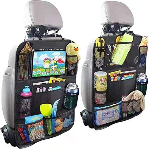 2 Pack Car Backseat Organizer,Kick Mats Back Seat Protector with Touch Screen Tablet Holder,Travel Accessories with 9 Storage Waterproof Pockets