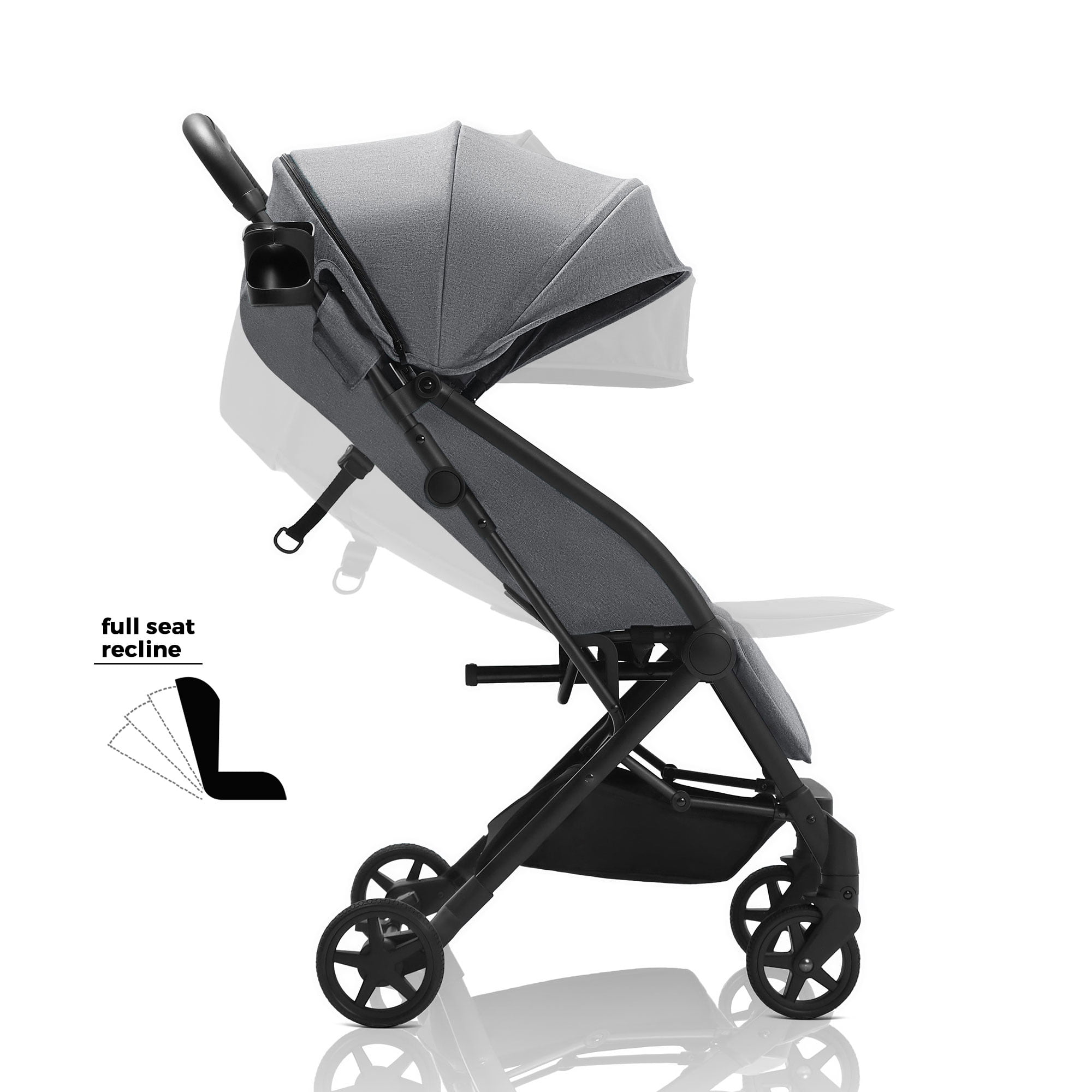 Lightweight Stroller Compact One-Hand Fold Luggage-Style Travel Stroller for Airplane Friendly Mompush Lithe with Rain Cover & Travel Carry Bag & Cup Holder Reclining Seat and XL Canopy