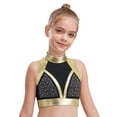 thumbnail image 3 of inlzdz Kids Girls Mock Neck Metallic Shiny Rhinestone Ballet Dance Crop Tank Top Workout Yoga Gold 12, 3 of 7