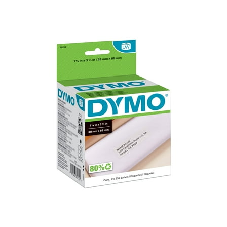DYMO Authentic LW White Mailing Address Labels, DYMO Labels for LabelWriter Label Printers, 1-1/8" x 3-1/2", 2 Rolls of 350 (700 Total)