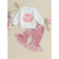 thumbnail image 2 of Bslissey Toddler Baby Girls 2Pcs Valentine's Day Outfits Long Sleeve Graphic Sweatshirt + Velvet Flared Pants Infant Spring Casual Daily Clothes 6M 12M 18M 24M 3T 4T, 2 of 9