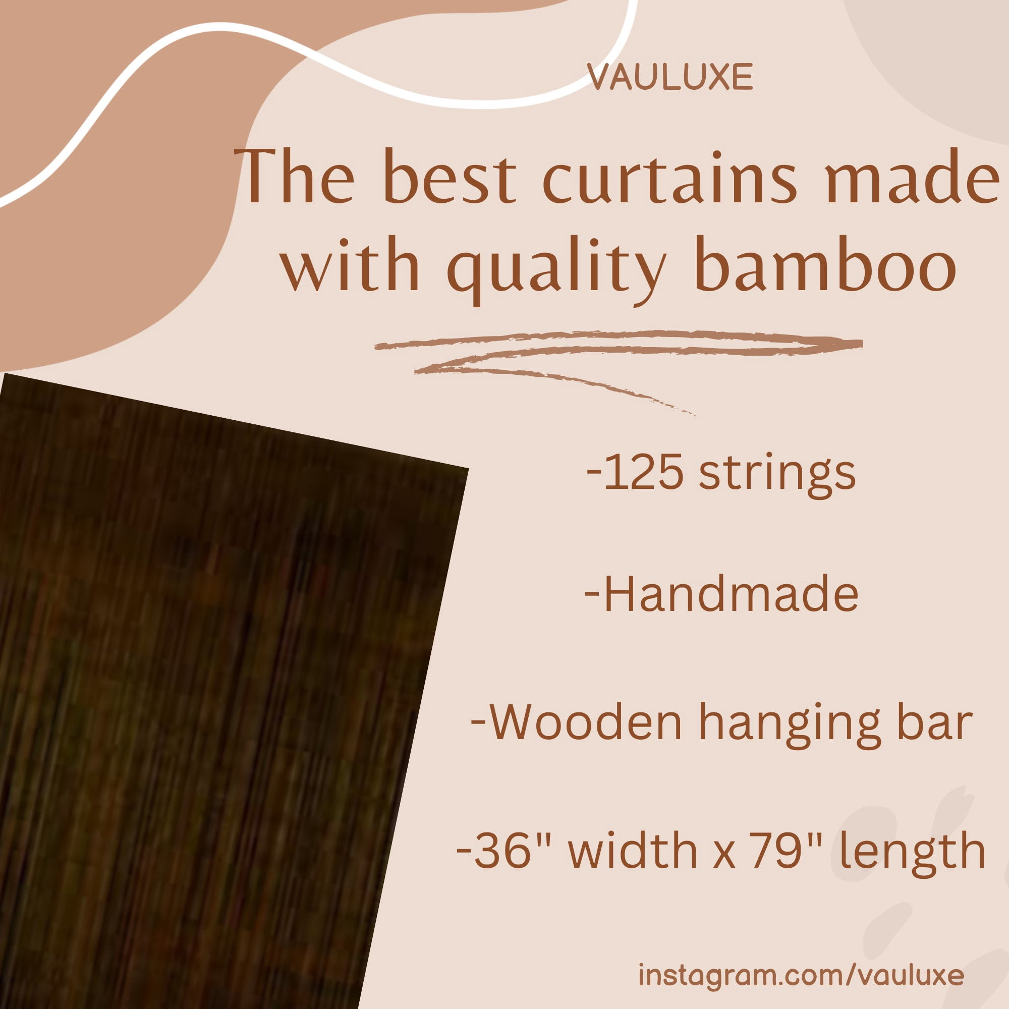 Vauluxe Vintage Solid Dark Brown Sheer Beaded Curtains, 36" x 79", 125 Strands
