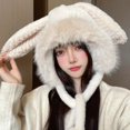 thumbnail image 6 of Thickened Cute Wool Soft Big Rabbit Ears Hat Warm Bucket Hat Plush Ear Protection Hat PINK, 6 of 8