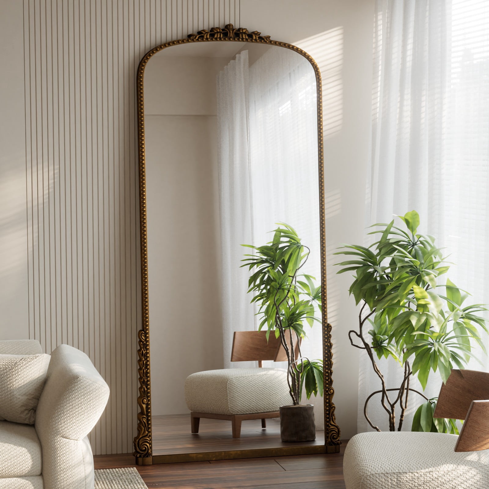 SHATTERVIEW 71"x32" Arched Full Length Mirror Vintage Floor Mirror with Stand Wall-Mounted Mirror, Antique Gold