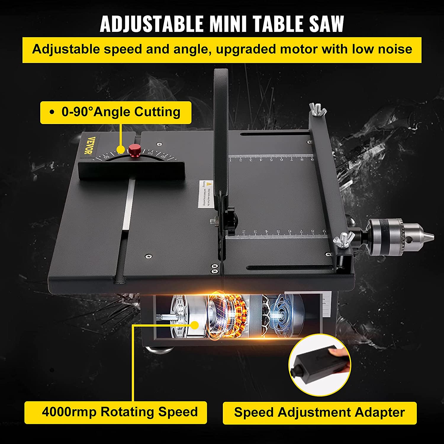 VEVOR Mini Table Saw, 200W Hobby Table Saw for Woodworking, 0-90 Angle  Cutting Portable DIY Saw, 4000RMP Multifunctional Table Saws, 1.57in Cutting  Depth Mini Precision Table Saw with Black Apron
