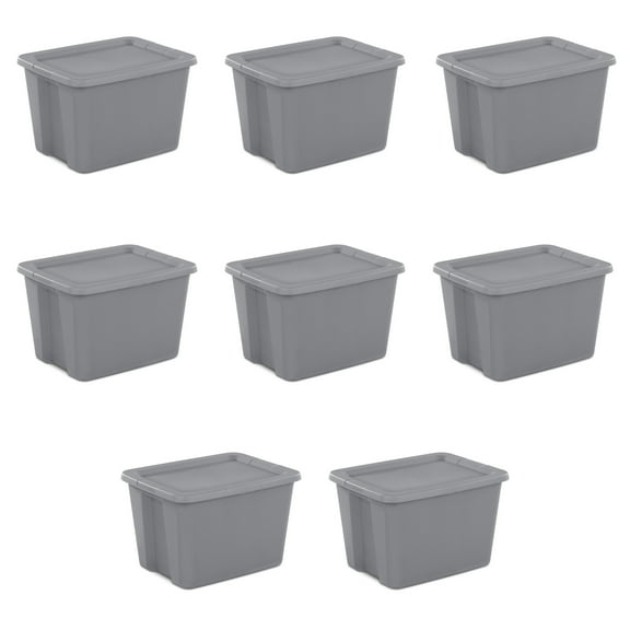 Sterilite 18 Gallon Tote, Plastic Storage Bin with Snap-on Lid, Gray, 8 Count