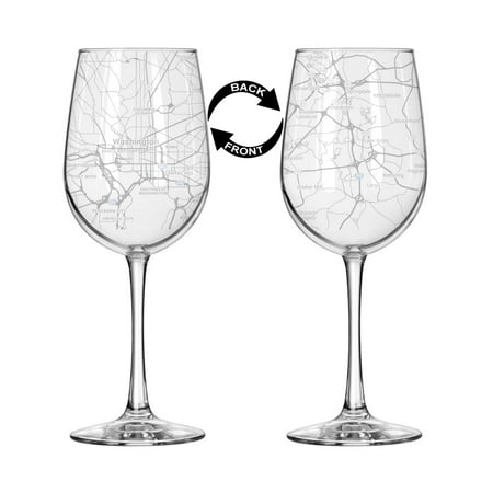 

16 oz Tall Stemmed Wine Glass for Red or White Wine Wrap Around City Map Washington DC