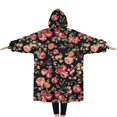 thumbnail image 2 of Oversized Wearable Blanket Hoodie,Pioneer Flower Floral Print Pattern Sherpa Blanket Hoodie with Super Pockets,Super Warm Fuzzy Pullover for Women & Men, 2 of 6