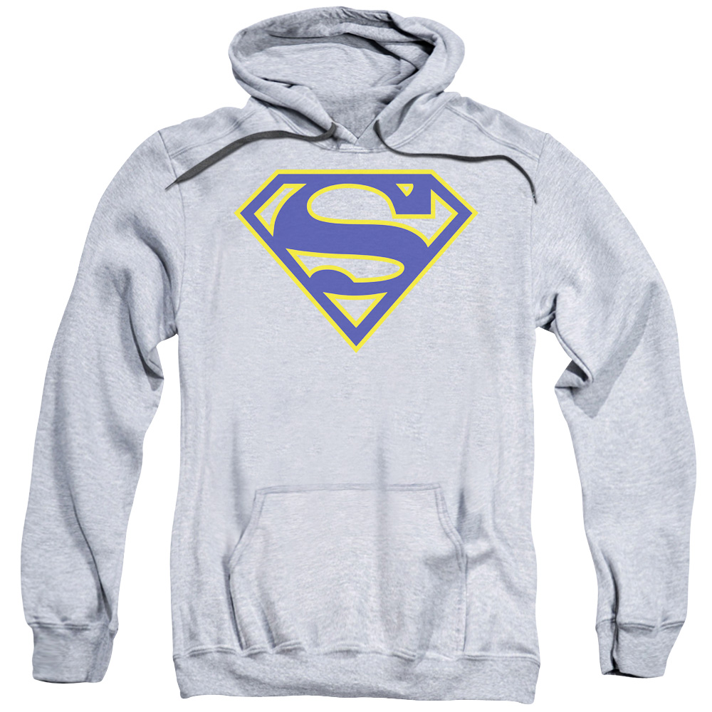 Superman Maize &Amp; Blue Shield Adult Pullover Hoodie Sweatshirt Athletic Heather