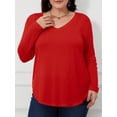 thumbnail image 3 of JYLFC Women T-Shirts Long Sleeve Tee V Neck Loose Tops Solid Tunic, Red 4XL, 3 of 5