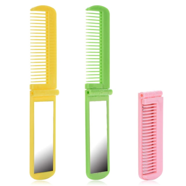 Mini Travel Hairbrush with Mirror, Colorful Plastic Hair Comb Set, Rectangular Girl Mirror Comb Combo Beauty Tool, Portable Folding Pocket Comb.