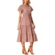 thumbnail image 4 of INSPIRE CHIC Vestido Midi Floral de Verano Bohemio Casual de Manga Corta con Escote en V Rojo XS, 4 of 5