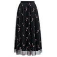 thumbnail image 2 of CHICWISH Women Christmas Shimmer Candy Cane Print Mesh Tulle Midi Skirt Cute High Waist A-Line Casual Holiday Skirts Black, 2 of 9