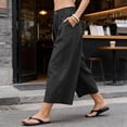 thumbnail image 3 of Women's Beach Capri Pants Cotton Linen Loose Fit Wide Leg Pants High Waisted Pleated Summer Vacation Trousers, S-3XL, 3 of 9