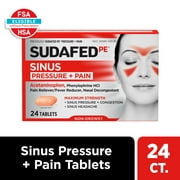 Sudafed PE Sinus Pressure + Pain Relief Decongestant Tablets, 24 Ct