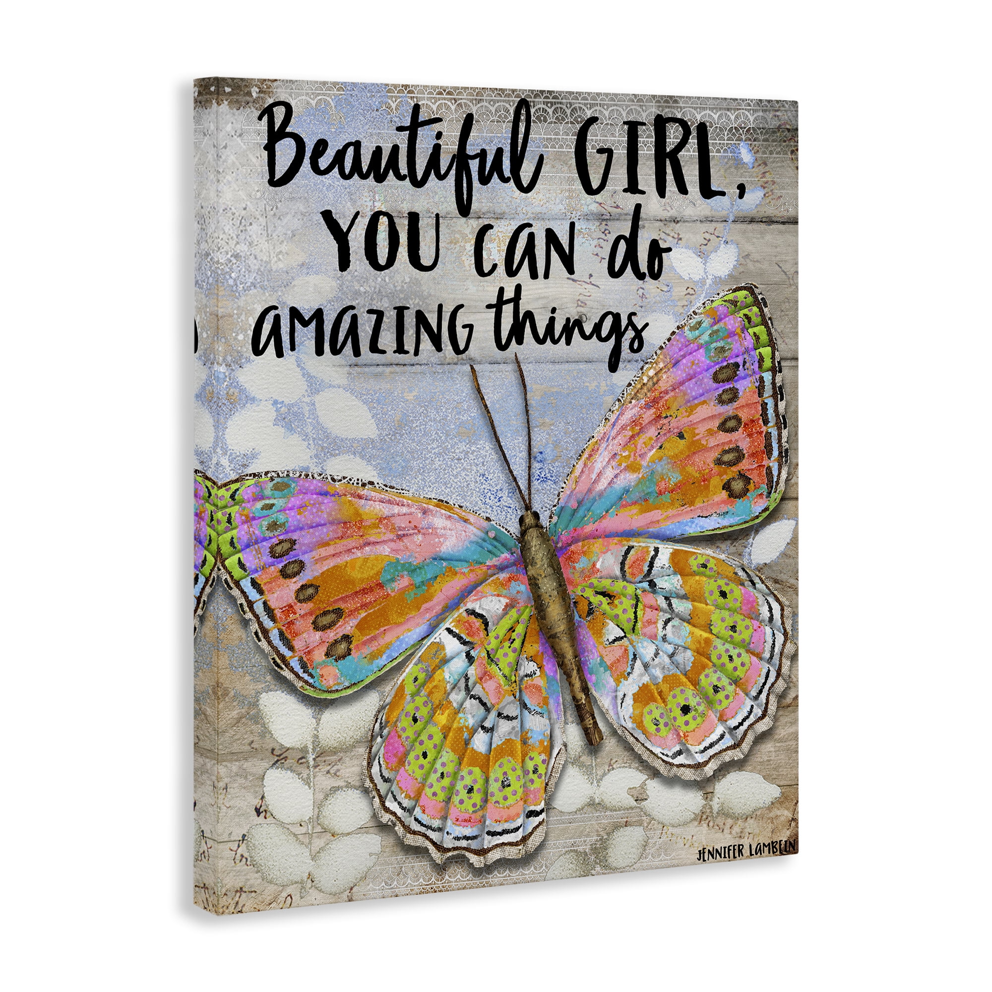 Stupell Industries Beautiful Girl & Butterfly Animals Painting Wrapped Canvas Art Print Wall Art, 16 x 20
