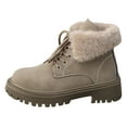 thumbnail image 5 of Rokment Fuzzy Snow Combat Boots for Women Fashion Casual Plush Lace up Platform Chunky Winter Ankle Booties Non Slip Mid Calf Short Work Boots Khaki Size 6.5, 5 of 5