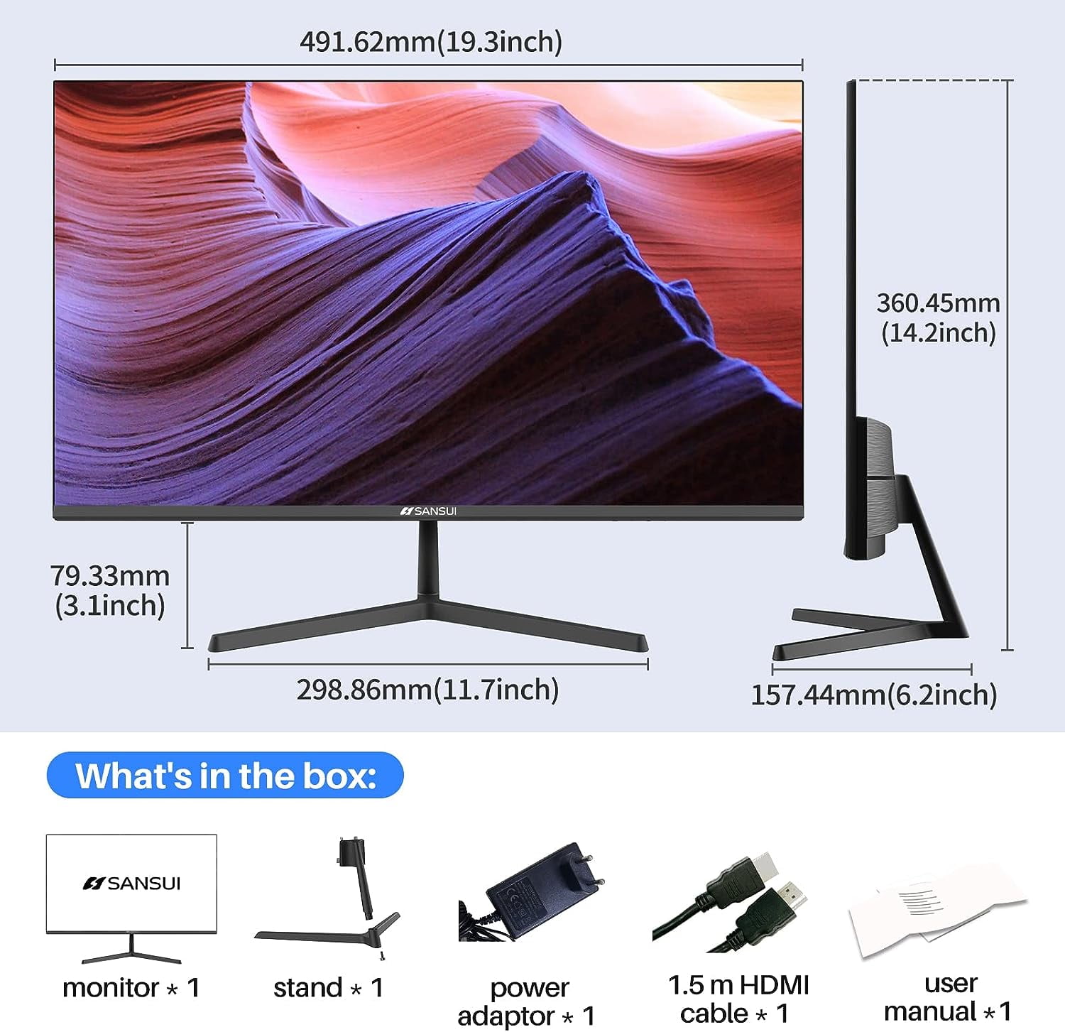 SANSUI Monitor 27 IPS Computer Monitor,100Hz, USB Type-C FHD 1080P HDR10  Built-in Speakers HDMI DP Game RTS/FPS Tilt Adjustable VESA Compatible  (ES-27X3 Type-C Cable & HDMI Cable Included) 