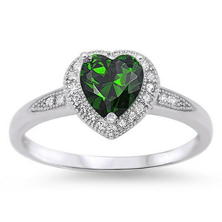 Sun Emerald Ring (CHOOSE YOUR COLOR Sterling Silver Women's Simulated Emerald Halo Ring Promise 925 Band 8mm (Simulated Emerald/Ring Size)
