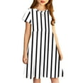 thumbnail image 4 of Girls Dresses 4-14Y Teens Kids Trendy Short Sleeve Crewneck Stripe Printed Pleated Pullover Going-Out Beach A-Line Midi Dress, 4 of 7