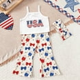 thumbnail image 6 of 4th of July Baby Girl Outfit Toddler Memorial Day Clothes Girls Independence Day USA Printed Camisole Top Flared Pants Butterfly Bow Headband Girls Short Sleeved Suit, 6 of 7