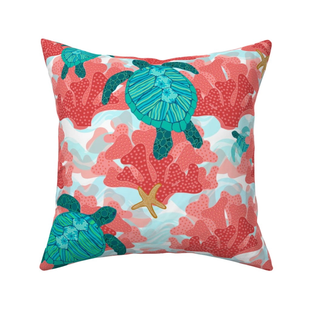 coral and green throw pillows
