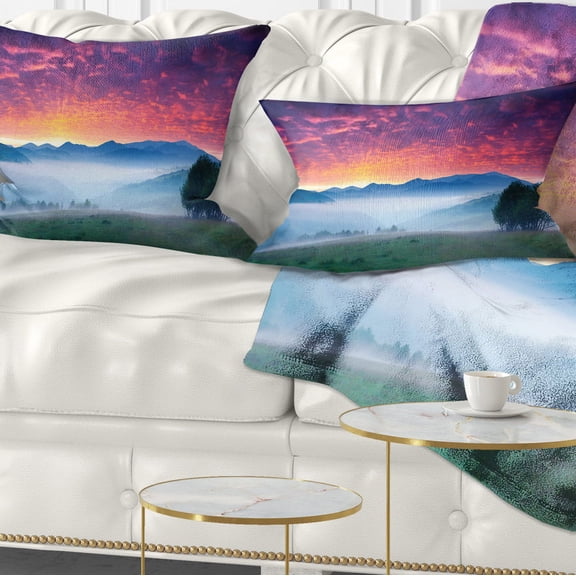 Designart Blood Red Sky and Green Grass - Landscape Photo Throw Pillow - 12x20