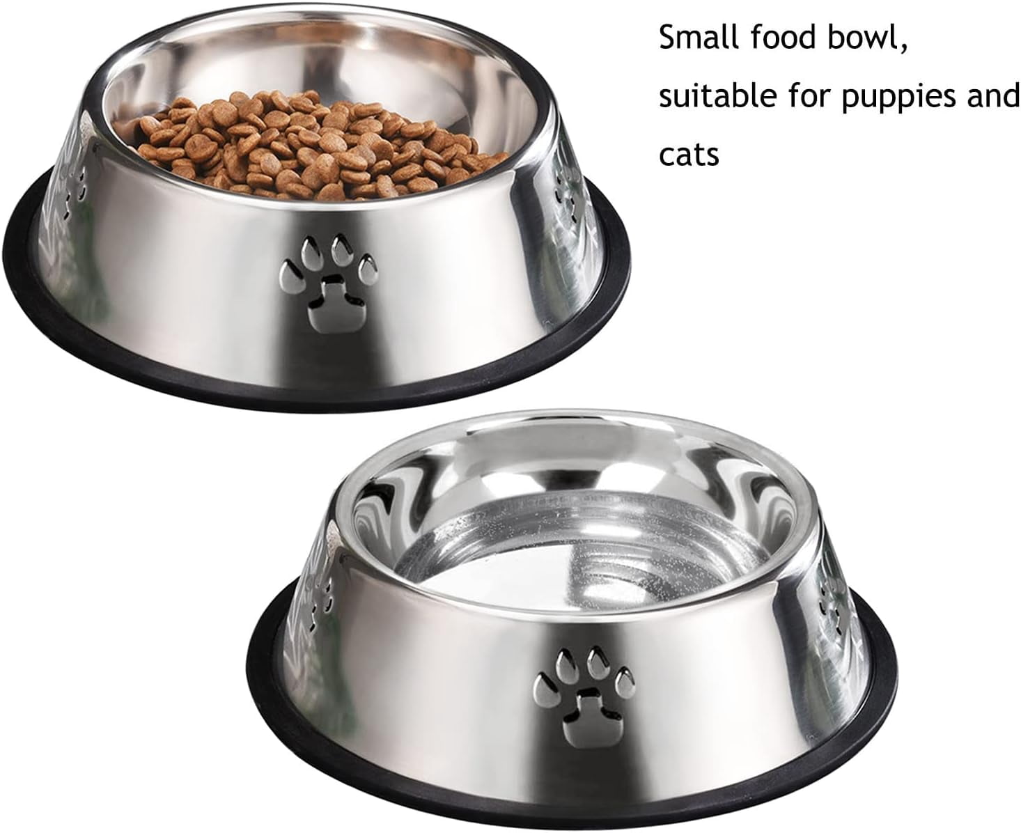 Kiibsot 2 Pack Stainless Steel Dog Bowls, Dog Feeding Dishes, Anti-Turn Over Pet Food Bowls with Rubber Base, Small Medium Large Pet Feeder for Food and Water