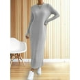 thumbnail image 3 of Womens Sweater Maxi Dress Long Sleeve Knit Ribbed Crew Neck Slim Fit Casaul Fall Long Dresses Grey L, 3 of 7