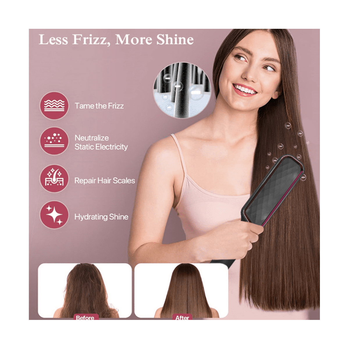 2-In-1 Electric Straightening Comb Straight Hair Straightener Comb Negative  Anti-Scalding Curling Iron Styler UK Plug-D 