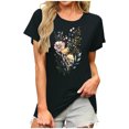 thumbnail image 3 of NSLGXD T Shirts for Women Dressy Casual Round Neck Short Sleeve Shirts Loose Fit Graphic Tees Soft Work Tshirt Top S-2XL Black Tees, 3 of 5