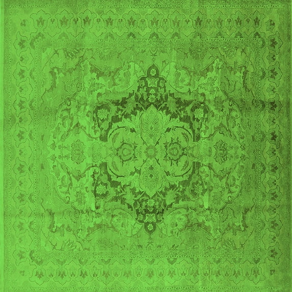 Ahgly Company Indoor Square Oriental Green Industrial Area Rugs, 6' Square