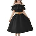 thumbnail image 3 of Favoffer Summer Girls Solid Color Off-Shoulder Dress Ruffle Belted Fit & Flare Sundress Casual Party Travel Photoshoot 6-13Y, 3 of 4