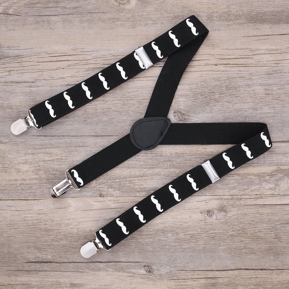 Raindrops 1Pc Black Elastic Suspenders with Beards Print Easy to Attach Metal Clip Closure