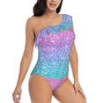 thumbnail image 3 of Easygdp Multicolor Glitter Women's One Shoulder Ruffle Monokini Bathing Suits with Removable Chest Pad, Quick Drying - X-Large, 3 of 8