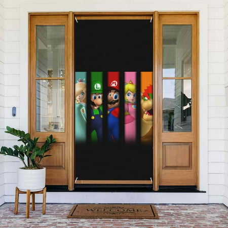 Super Mario Cartoon Door Cover Decorated Banner Tapestry Home Decoration Holiday Party Supplies Door Banner Porch Sign Banner 72.8 x 35.4 Inch