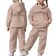 thumbnail image 2 of mgoYE Toddler Boy Clothes 4t Kids Outfits 3-14T 2 Piece Letter Print Hoodie Sweatshirt and Jogger Sweatpants with Pockets Unisex Winter Fall Sets(Khaki,6-7 Years), 2 of 7