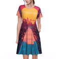 thumbnail image 1 of Easygdp Neon Sunset Cyberpunk Cityscape para Vestido Transpirable de Mujer, Vestido Suelto de Manga Corta con Pliegues y Bolsillos para el Verano, 1 of 6