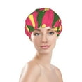 thumbnail image 2 of Cute Banana Red Green Leaves Shower Cap, Reusable Bath Hair Hat for all Hair Lengths Hair Cover with Elastic Band Double Waterproof Layers Bathing Hat, 2 of 5