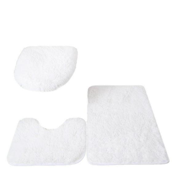 3 Piece Bathroom Set, Includes Bath Mat 19"X30", Contour Rug 19"X19", Toilet Lid Cover 19"X19", Soft Plush Material, Non-Slip Backing, Machine Washable, Easy Setup