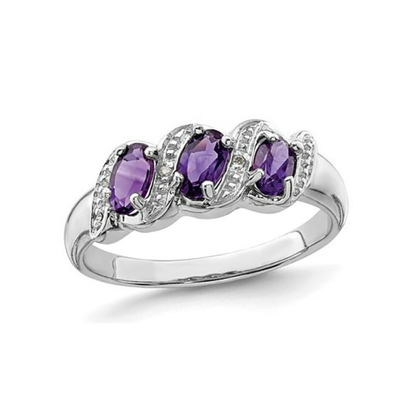Ladies 3/5 Carat (Ctw) Three Stone Amethyst Ring in Sterling Silver for Women