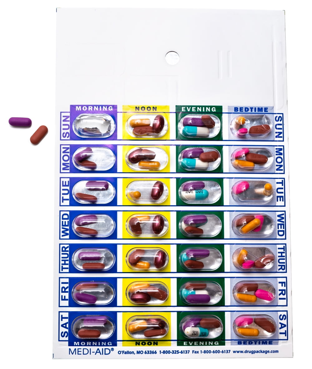 PillThing 4 Time a Day Weekly (7 Day) Cold Seal Pill Blister Pharmacy Foil Pack System Cards