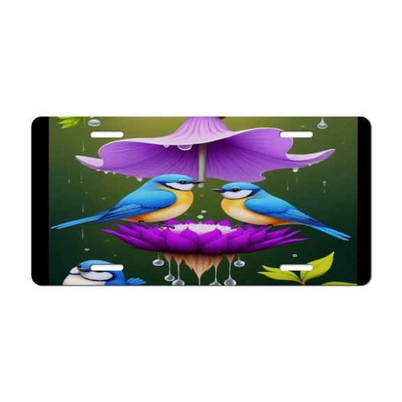 Birds Under Floral Umbrella Car Decorative Front License Plate,Vanity Tag,Metal Car Plate,Aluminum Novelty License Plate for Men/Women Car,6 X 12 Inch