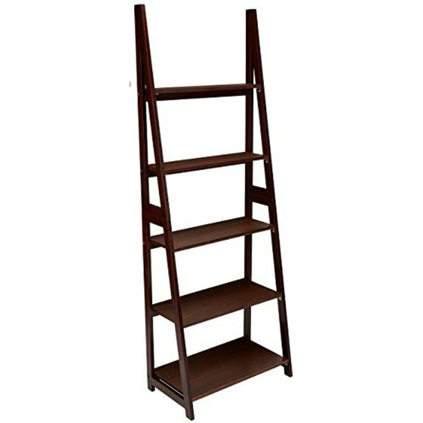 5 Tier Ladder Bookshelf Organizer, Ladder Espresso Wood 5 Shelf Bookcase