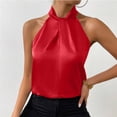 thumbnail image 3 of Xuyuer Womens Elegant Twist Front Halter Sleeveless Satin Blouse Keyhole Back Tank Top 2026, 3 of 6