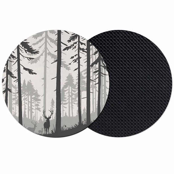 Misty Forest Coasters Set of 2, Absorbent Coasters for Drinks, Pine Trees Elk Vintage Pastoral Gray Coaster for Desk Coffee Table Protection, Home Decor House Warming Gifts 4"