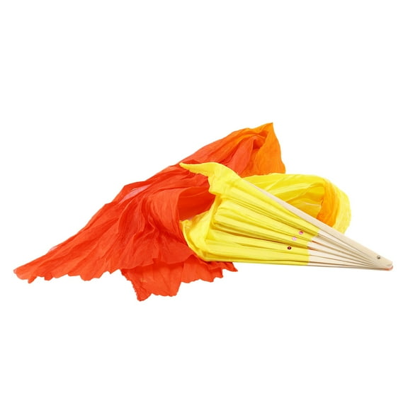 Beautiful Silk Three Color Gradient Flame Dance Fan Hand Folding Bamboo Decoration for Ladies Womens Home Crafts