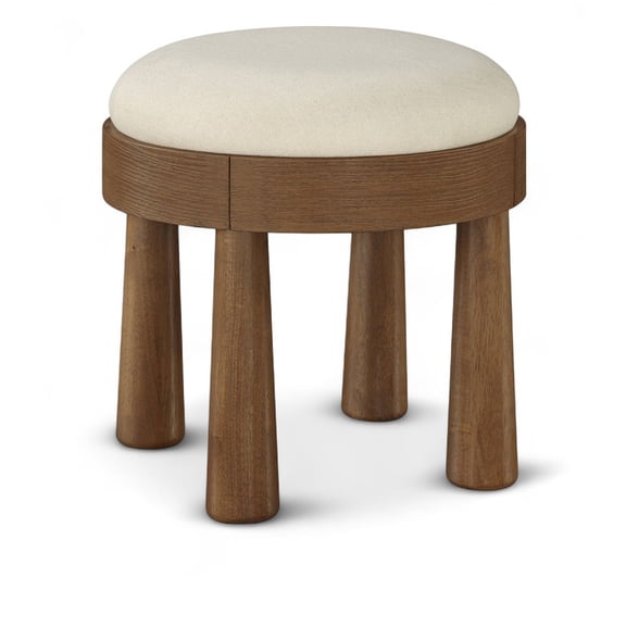 Meridian Furniture Larea Cream Linen Textured Fabric Upholstered Ottoman